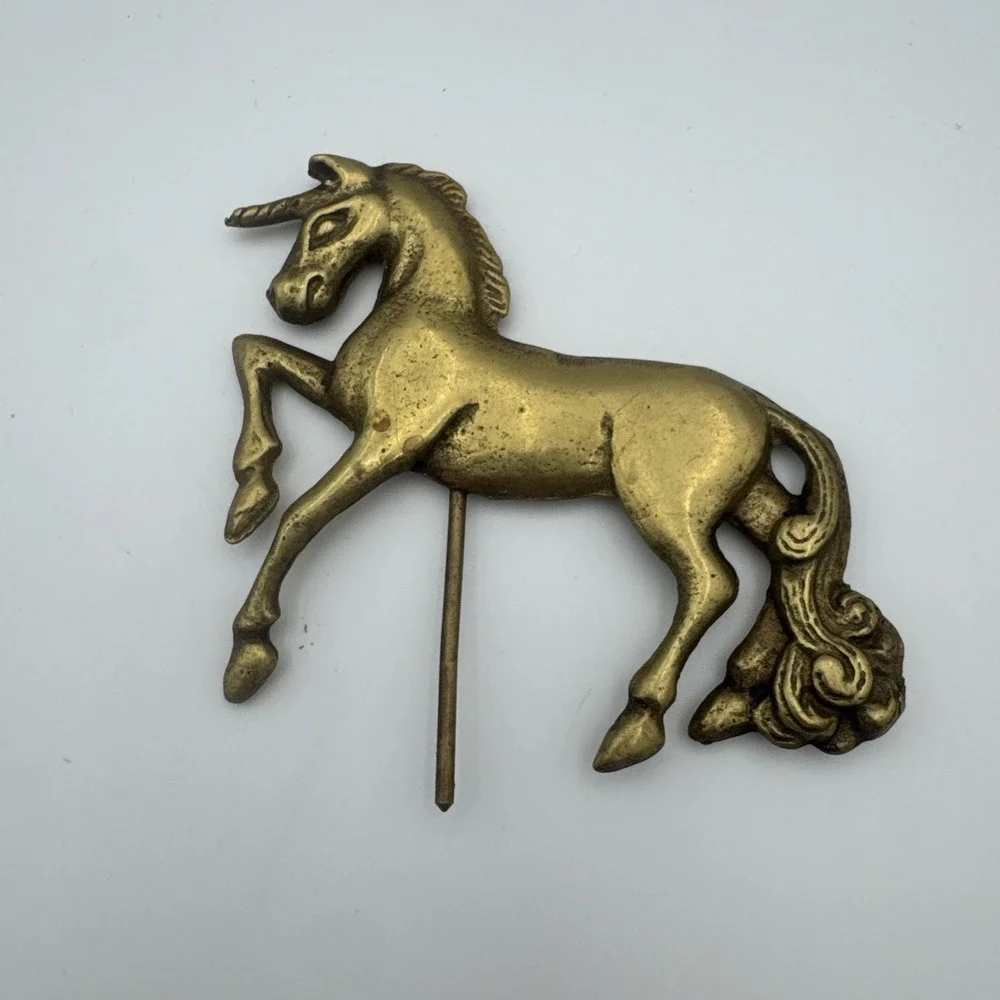 Vintage Solid Brass Unicorn Topper Finial Mount Mid Century Fantasy Ornament